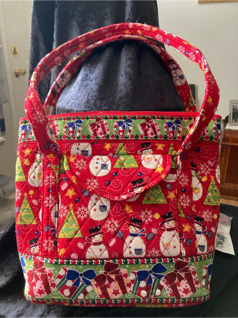 Quilted Red Holiday Snowman Tote Bag w/Matching Wallet - Picture 2 of 16